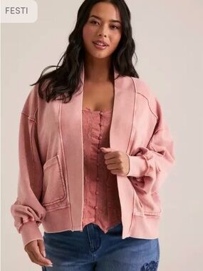 NWT Torrid FESTI Dusty Pink Open-Front Oversized Cardigan
